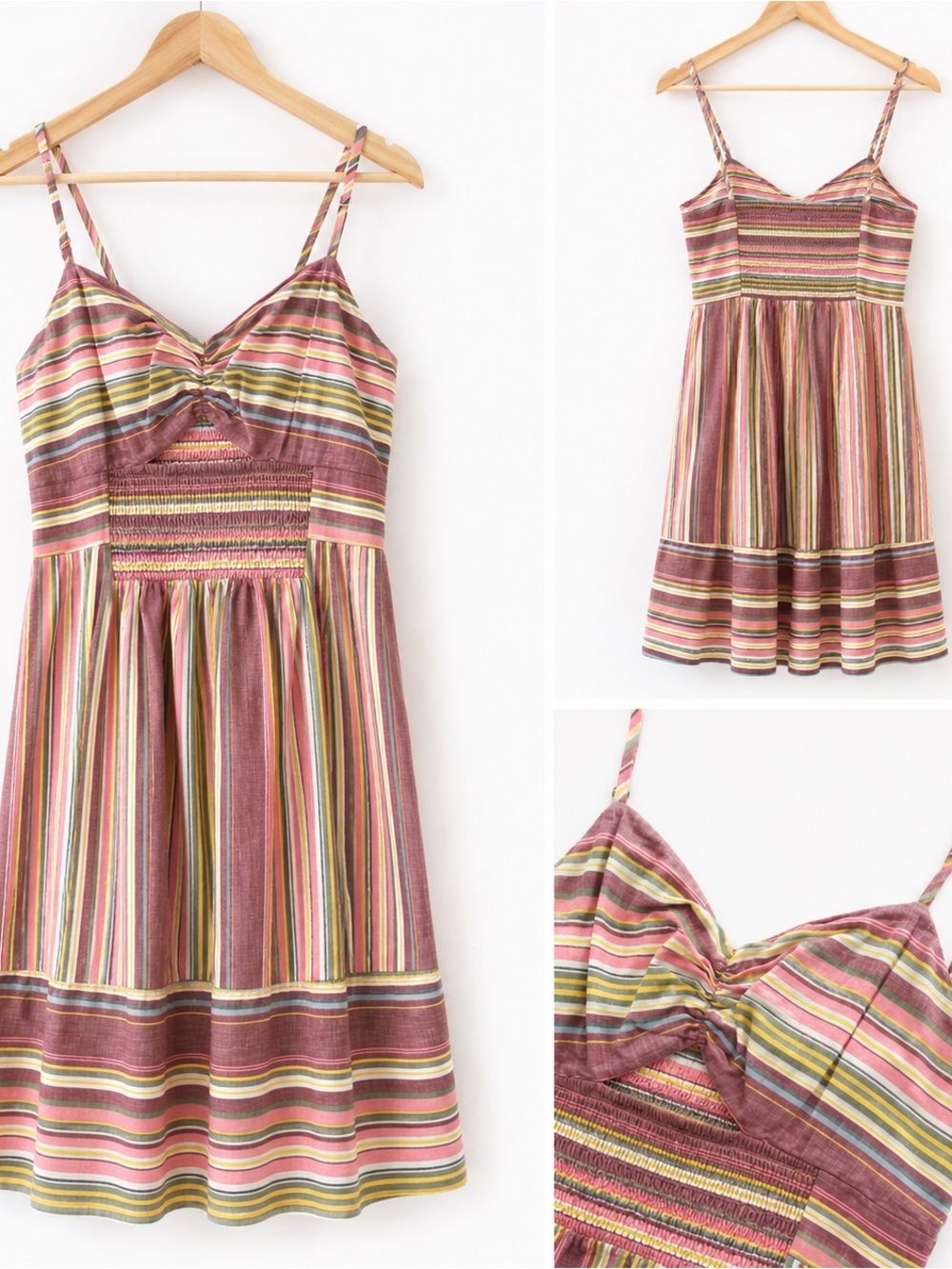Express. XS Striped Spaghetti‑Strap Sundress in Mauve and Multi-Stripe